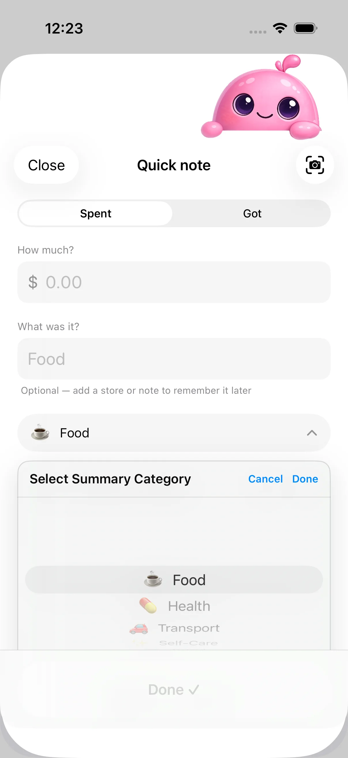 Category picker in KindBudget